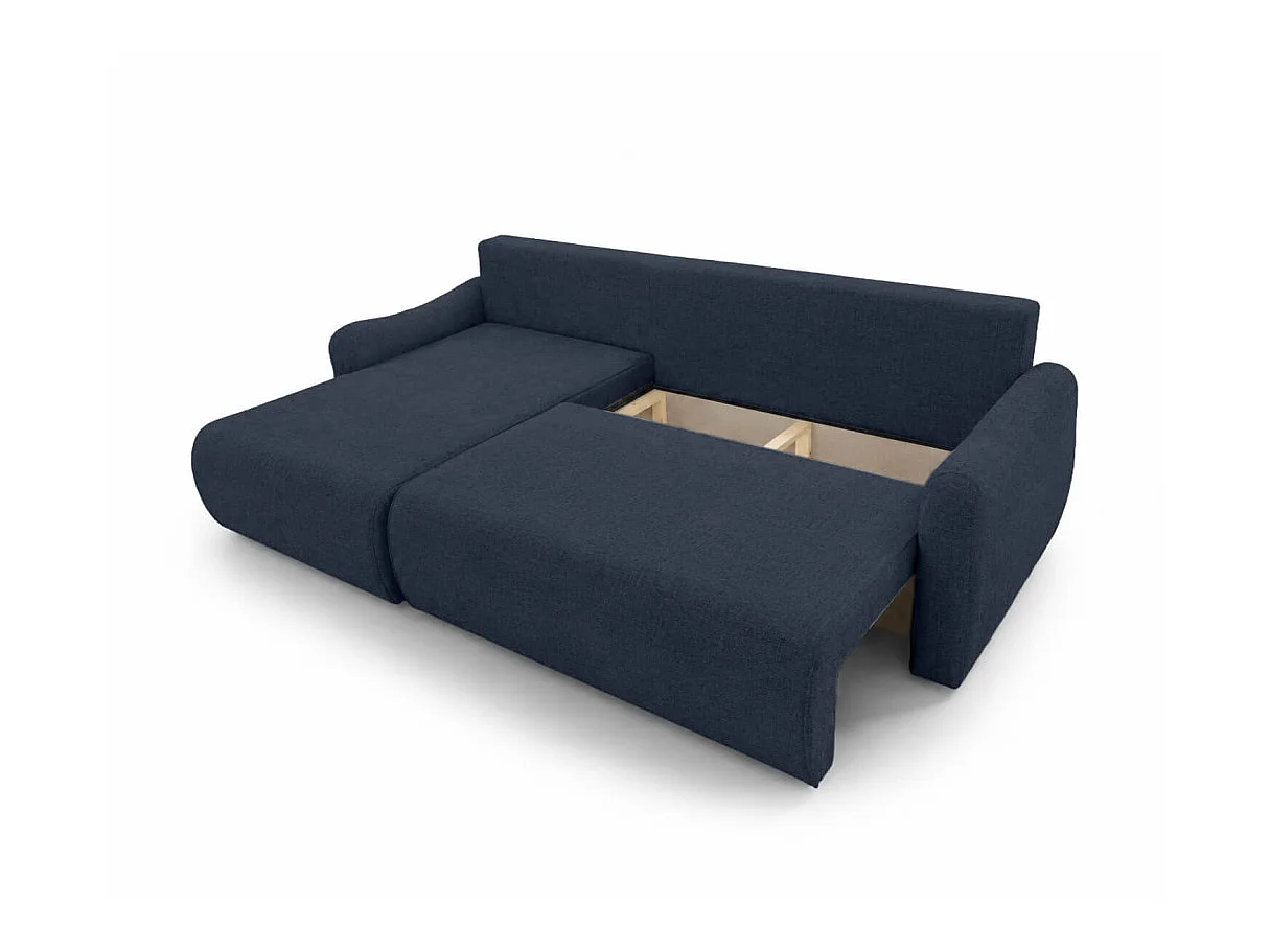 Canapé d'angle réversible APOLINE convertible avec coffre en tissu - Bleu foncé