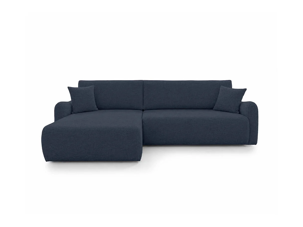 Canapé d'angle réversible APOLINE convertible avec coffre en tissu - Bleu foncé