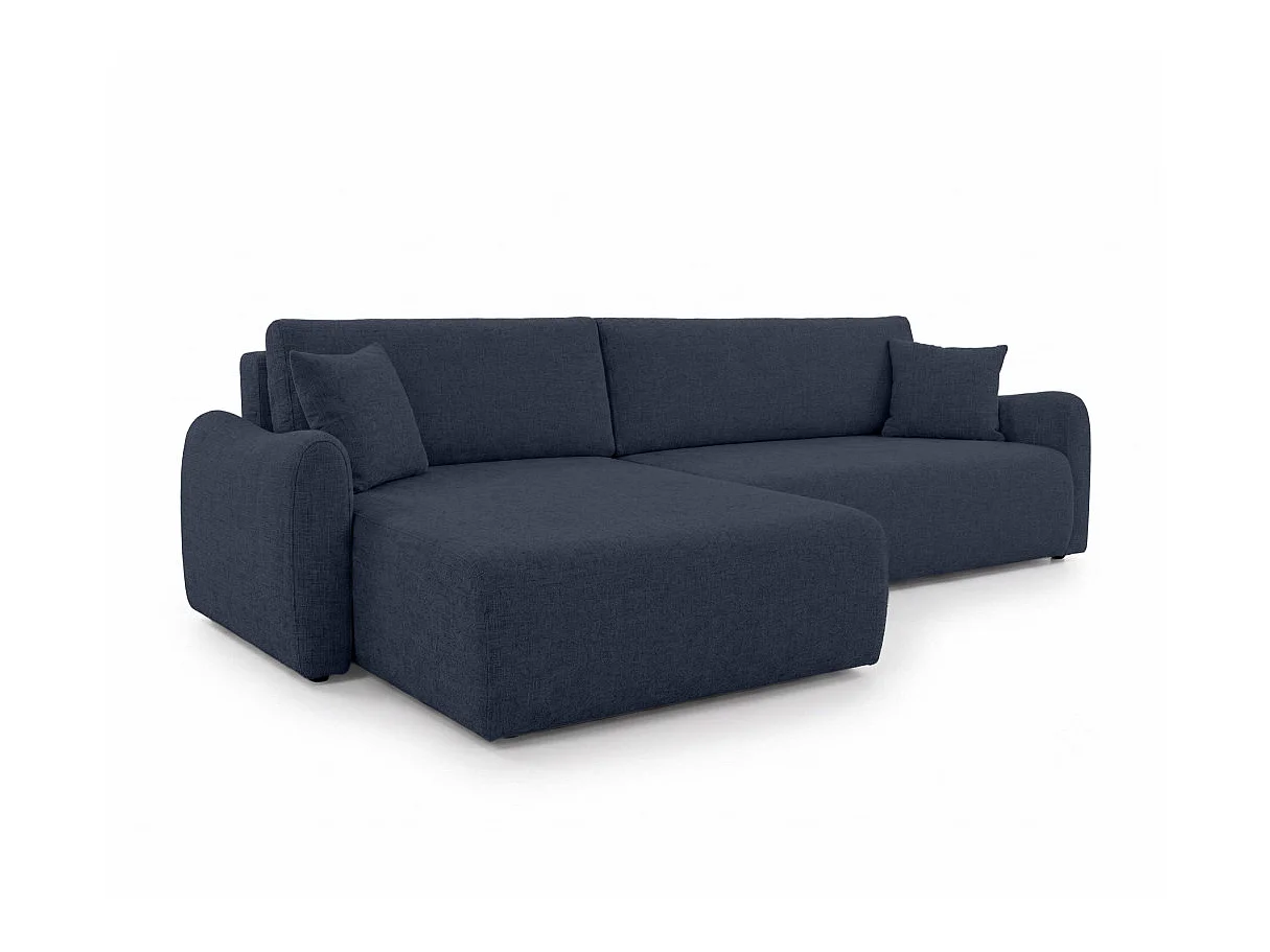 Canapé d'angle réversible APOLINE convertible avec coffre en tissu - Bleu foncé