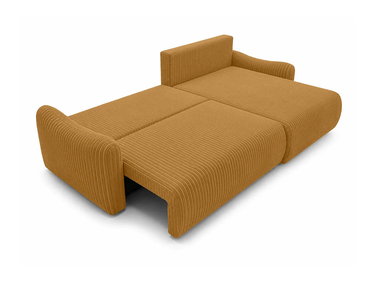 Canapé d'angle APOLINE réversible convertible avec coffre en velours côtelé - Jaune
