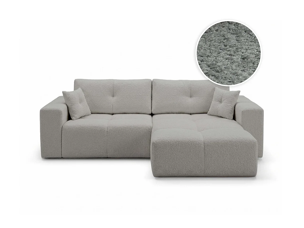 Canapé d'angle CELINE convertible réversible avec coffre en tissu bouclette - Gris clair