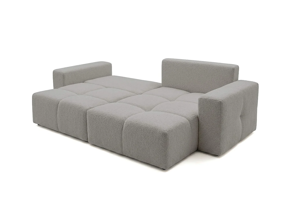 Canapé d'angle CELINE convertible réversible avec coffre en tissu bouclette - Gris clair