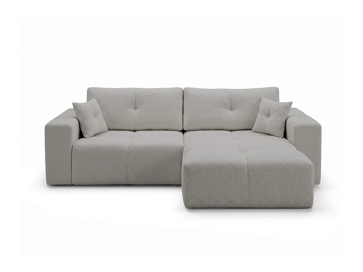 Canapé d'angle CELINE convertible réversible avec coffre en tissu bouclette - Gris clair