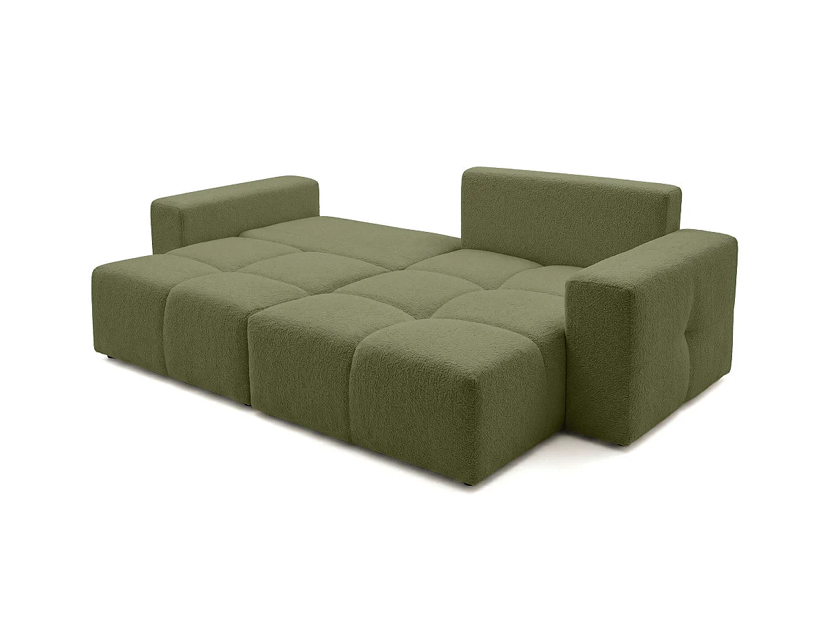 Canapé d'angle CELINE convertible réversible avec coffre en tissu bouclette - Vert kaki
