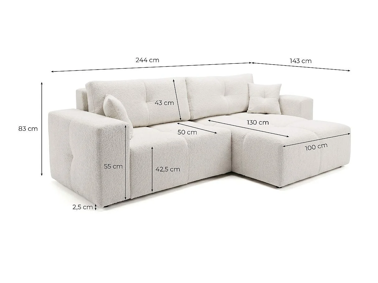 Canapé d'angle CELINE convertible réversible avec coffre en tissu bouclette - Vert kaki