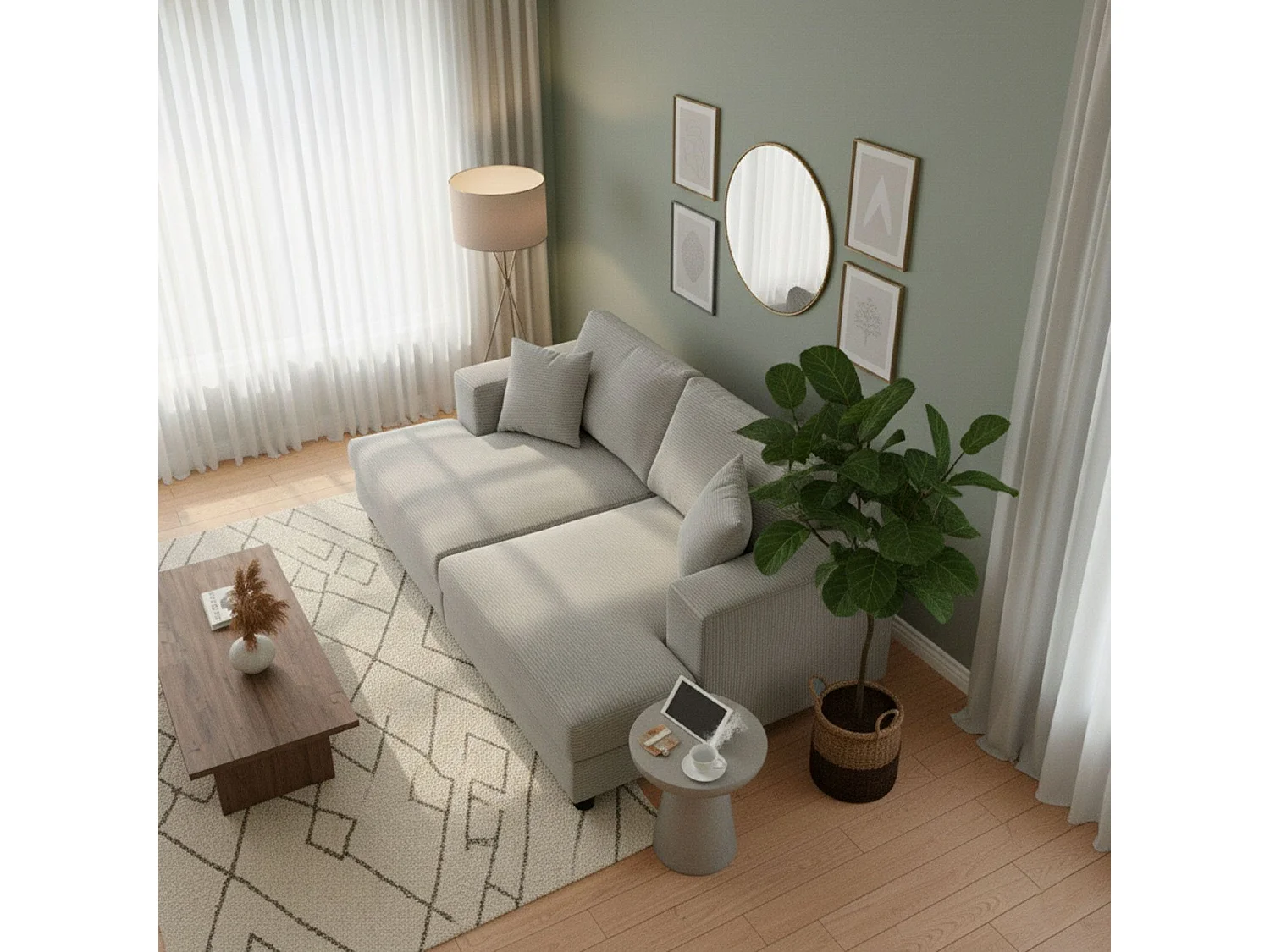 Duo de méridiennes Fabien combinables en canapé profond Velours côtelé Gris clair
