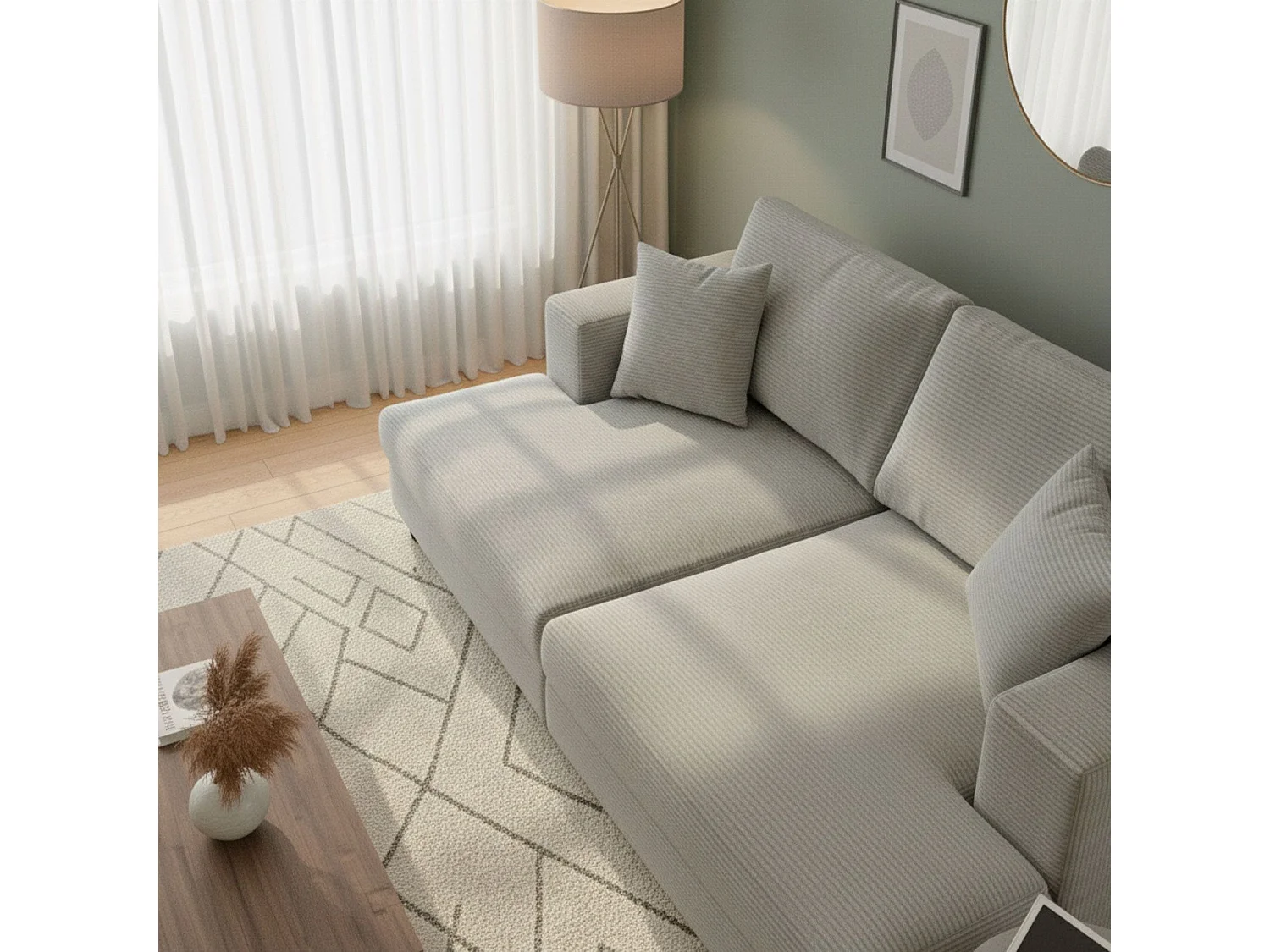 Duo de méridiennes Fabien combinables en canapé profond Velours côtelé Gris clair