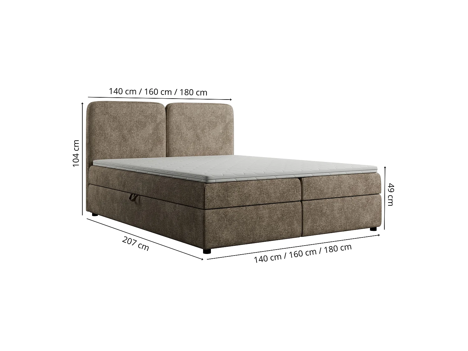 Lit continental Boho avec coffre, marron, 140x200 cm