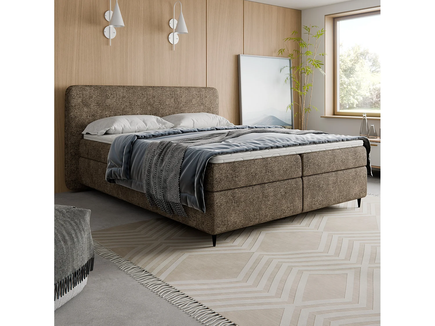 Lit continental Boho II avec coffre, marron, 140x200 cm