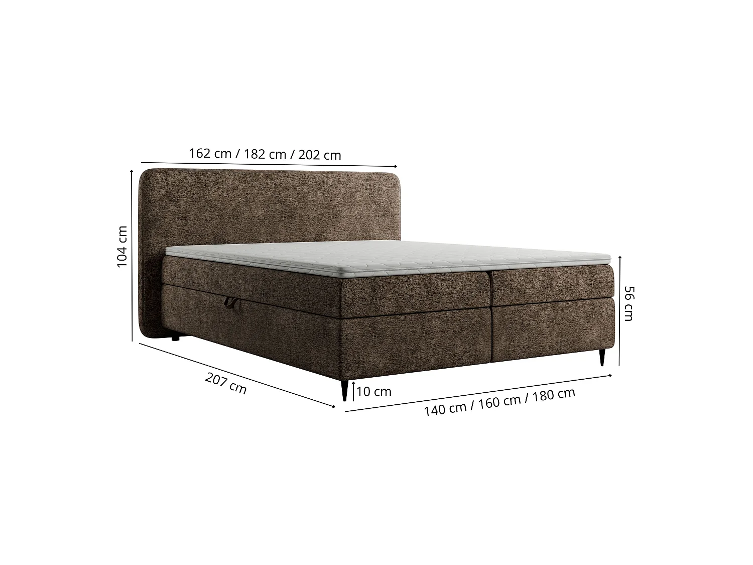 Lit continental Boho II avec coffre, marron, 140x200 cm