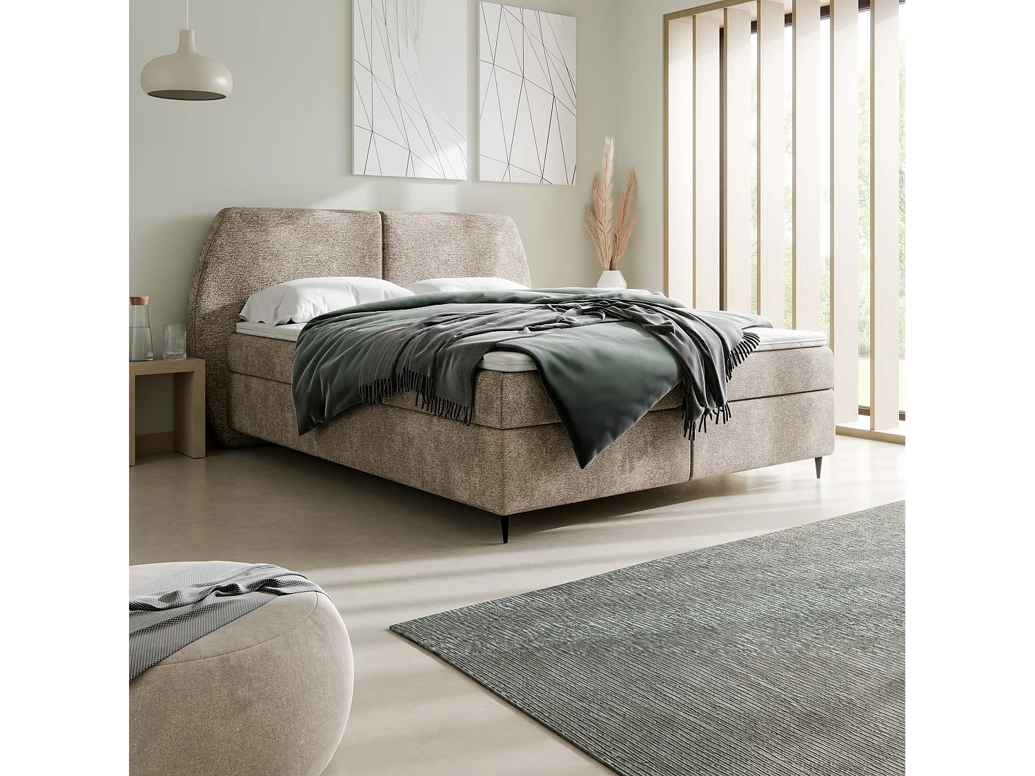 Lit continental Madryt avec coffre, marron, 140x200 cm