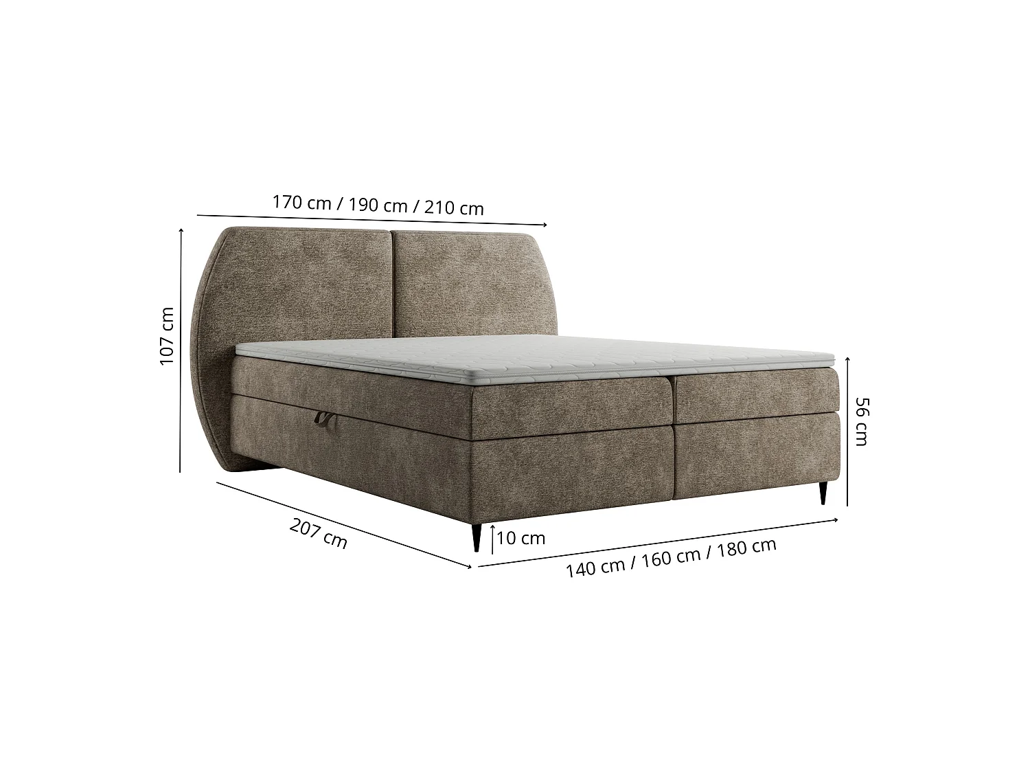 Lit continental Madryt avec coffre, marron, 140x200 cm