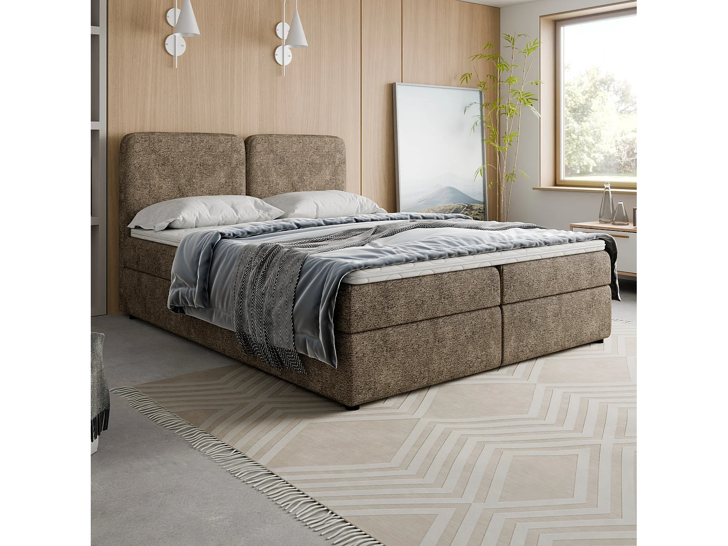 Boxspringbed Boho met opbergruimte, bruin, 180x200 cm