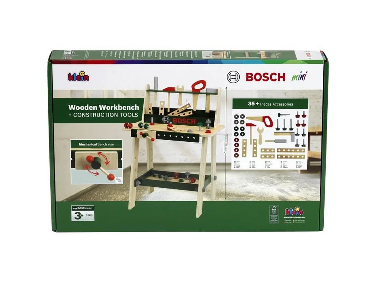 Établi en bois KLEIN sous licence Bosch avec 35+ outils, FSC, dès 3 ans
