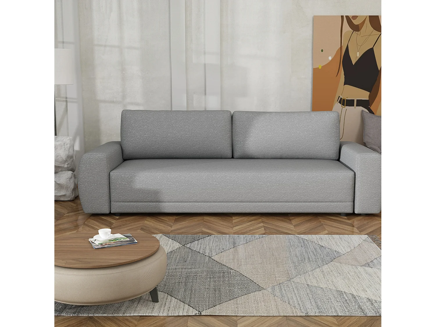 Slaapbank Denver met opbergruimte, grijs, 248x94 cm
