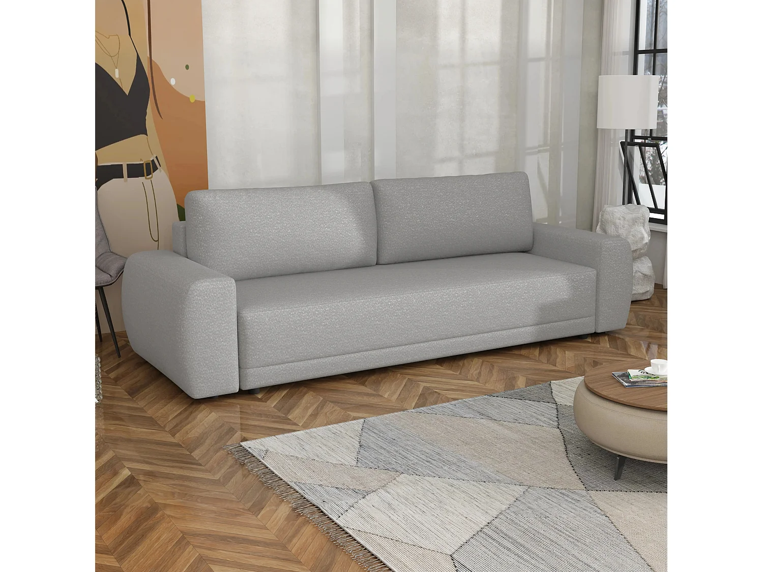Slaapbank Denver met opbergruimte, grijs, 248x94 cm