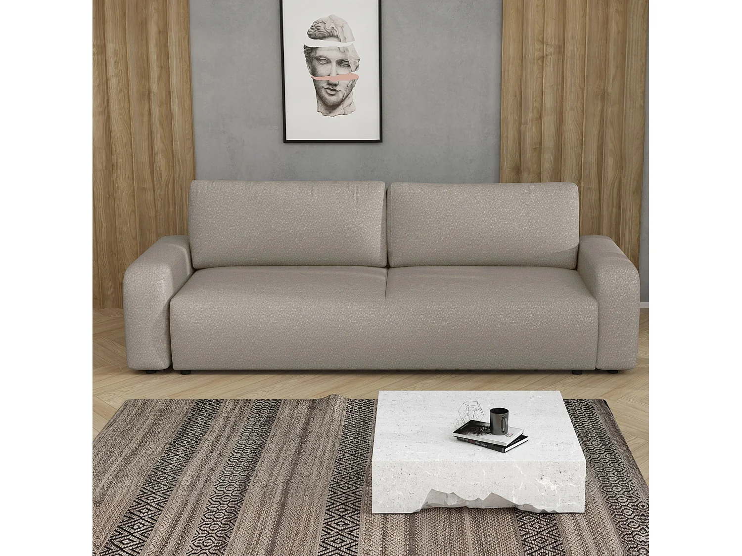 Slaapbank Ovo met opbergruimte, beige, 238x94 cm
