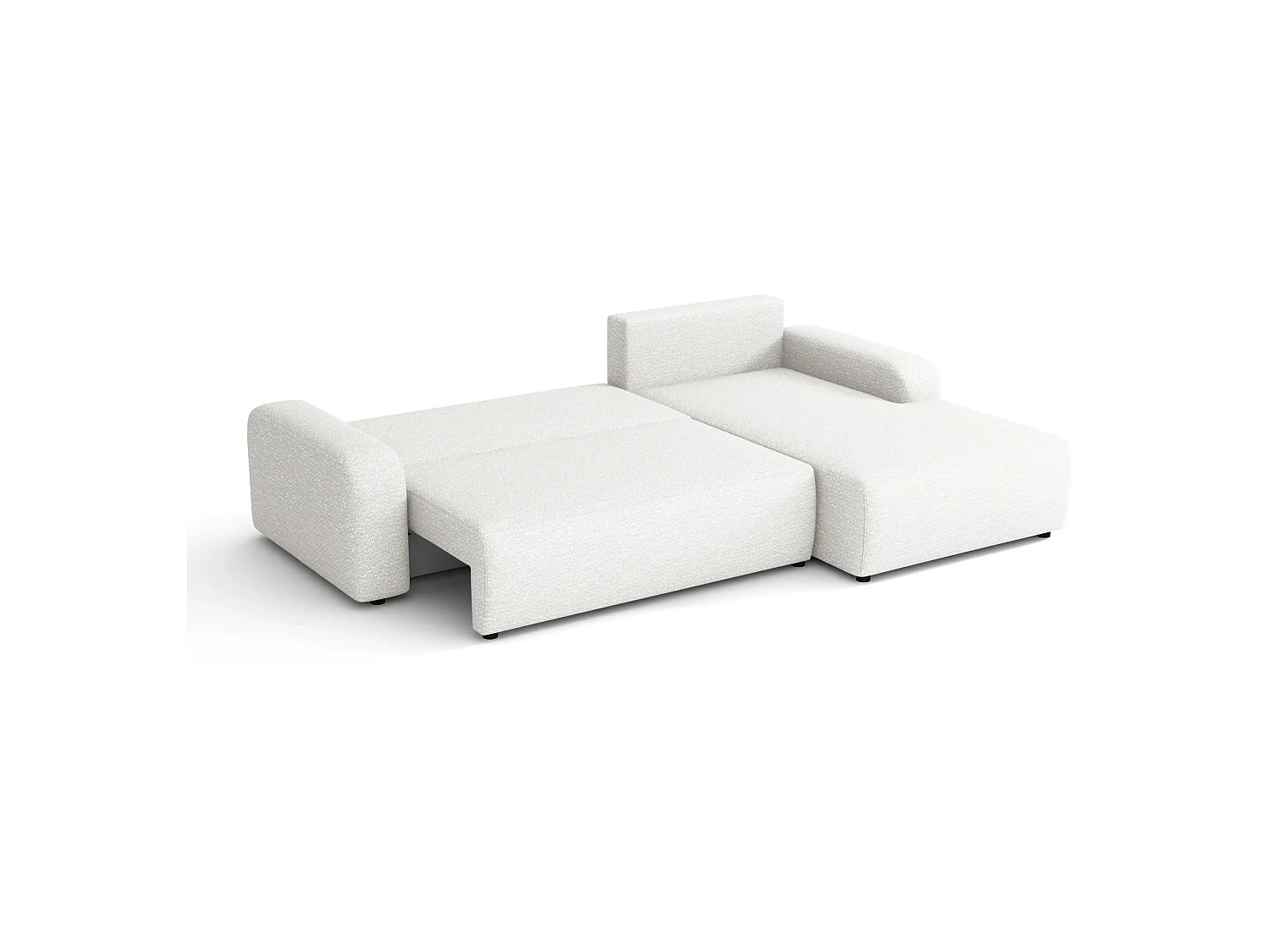 Canapé d’angle droit convertible Ovo II avec coffre, blanc, 258x173 cm