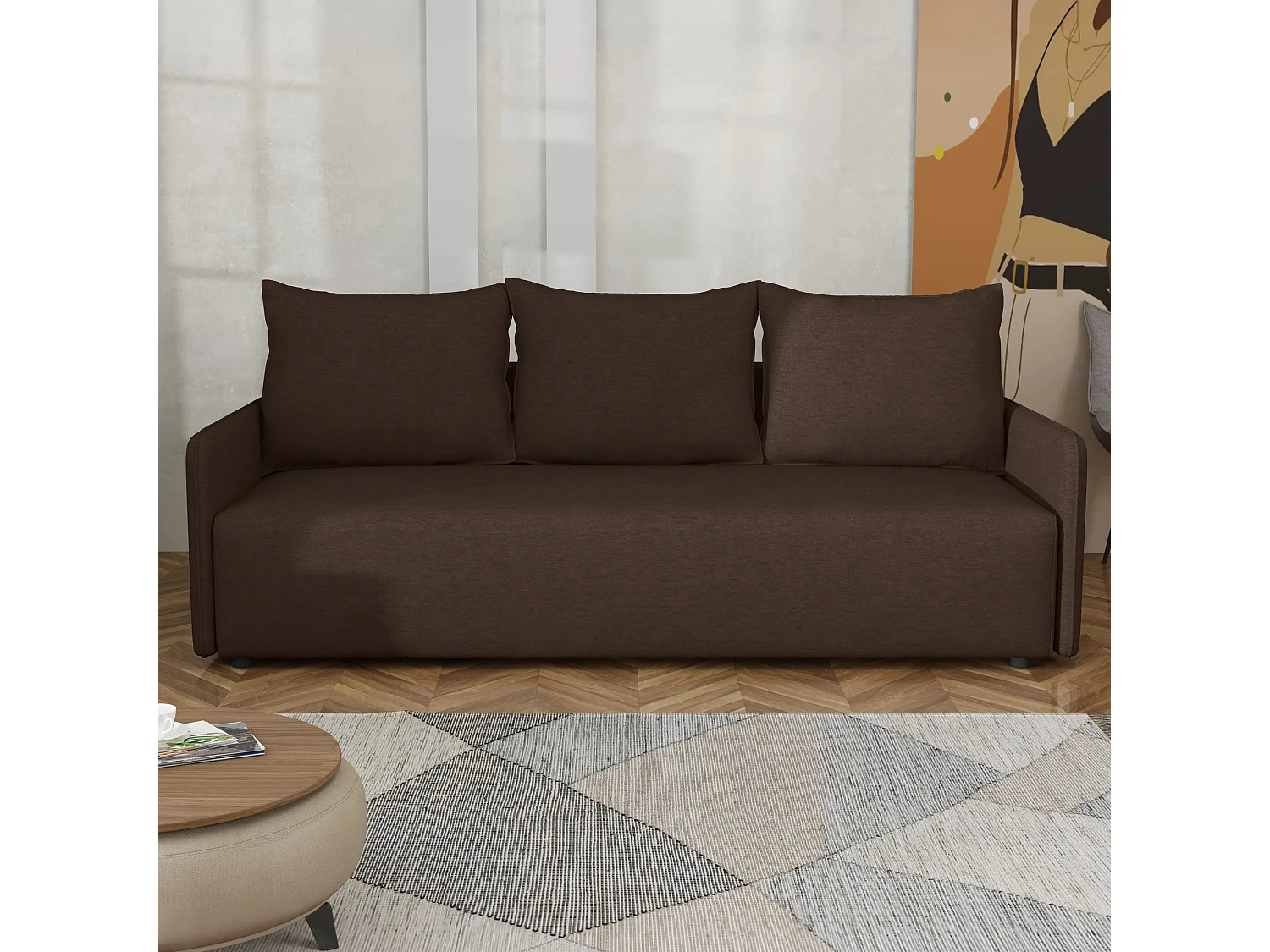 Canapé convertible Carl avec coffre, marron, 208x94 cm