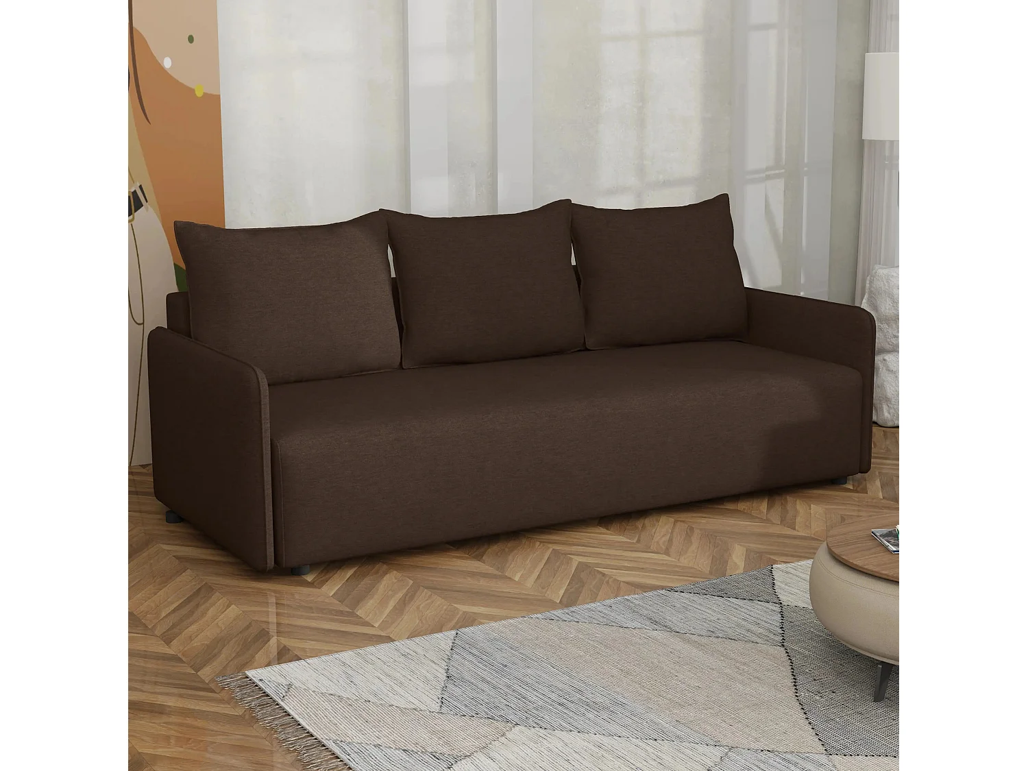 Canapé convertible Carl avec coffre, marron, 208x94 cm