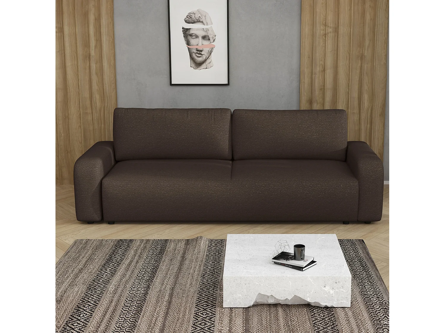 Slaapbank Ovo met opbergruimte, bruin, 238x94 cm