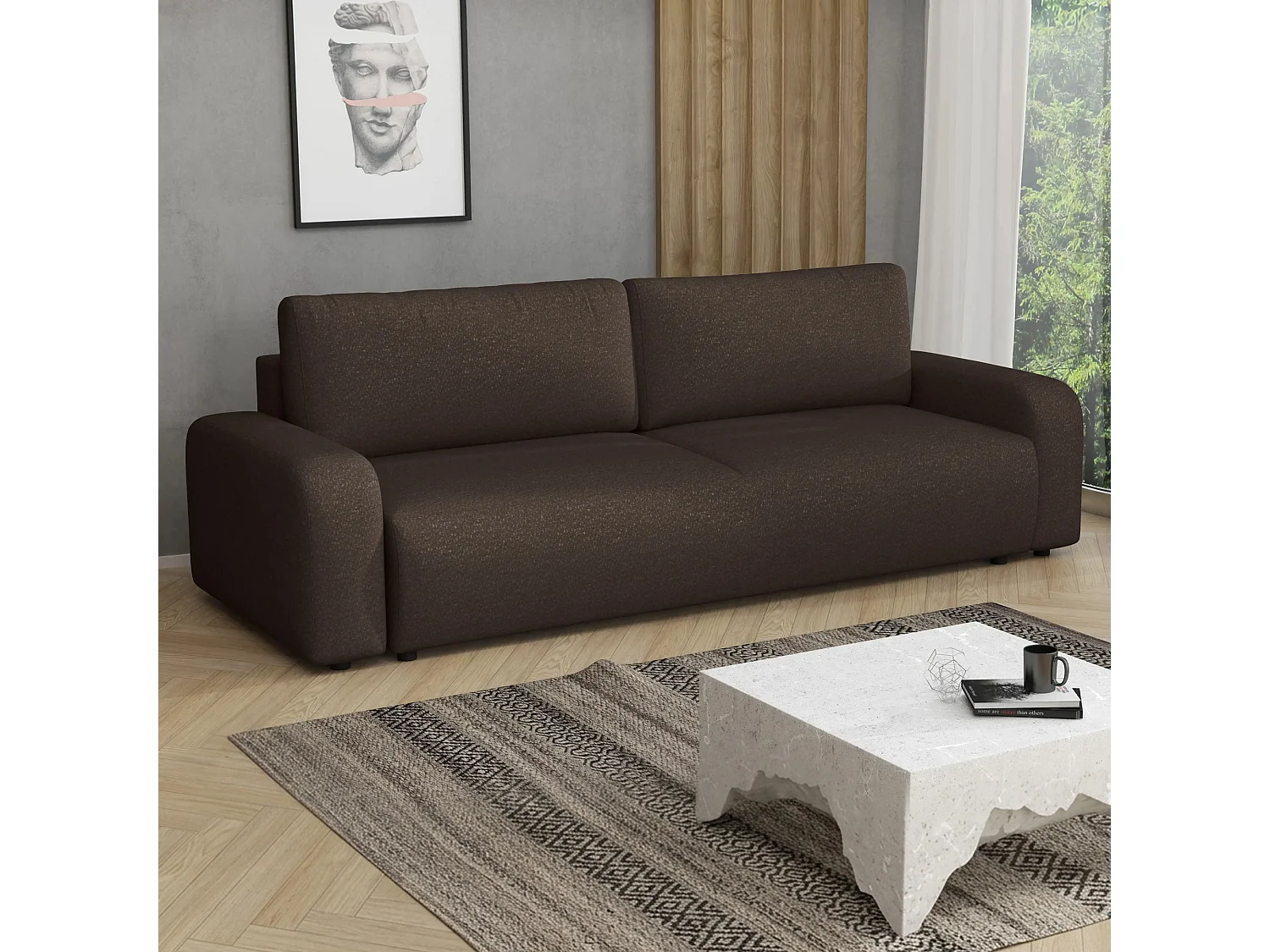 Slaapbank Ovo met opbergruimte, bruin, 238x94 cm