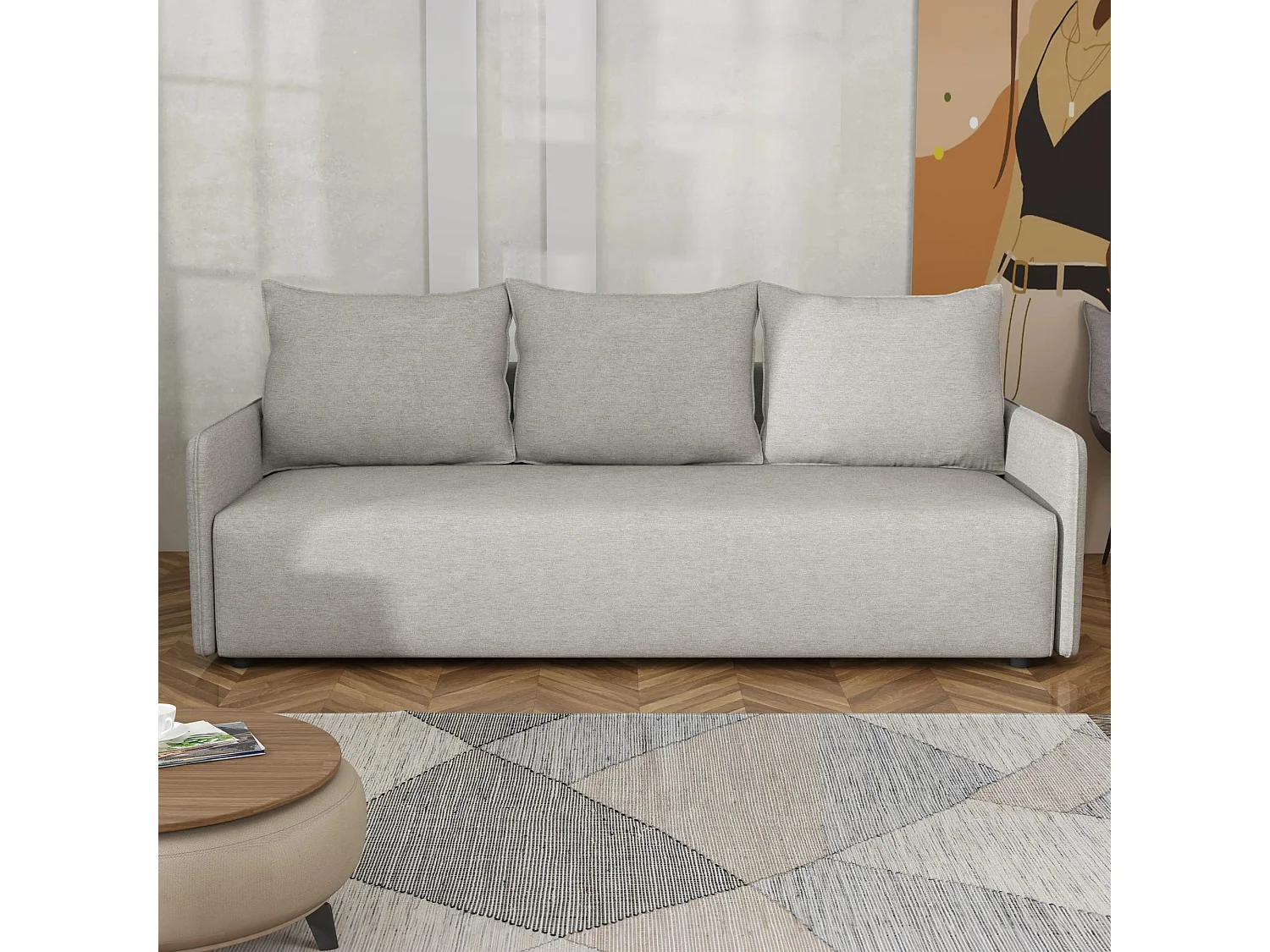 Canapé convertible Carl avec coffre, gris clair, 208x94 cm
