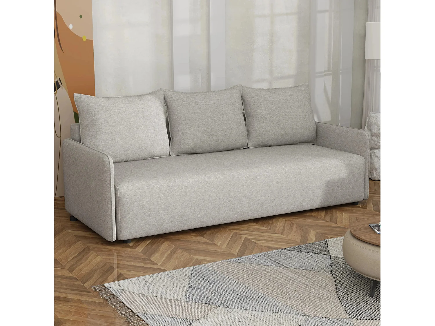 Canapé convertible Carl avec coffre, gris clair, 208x94 cm