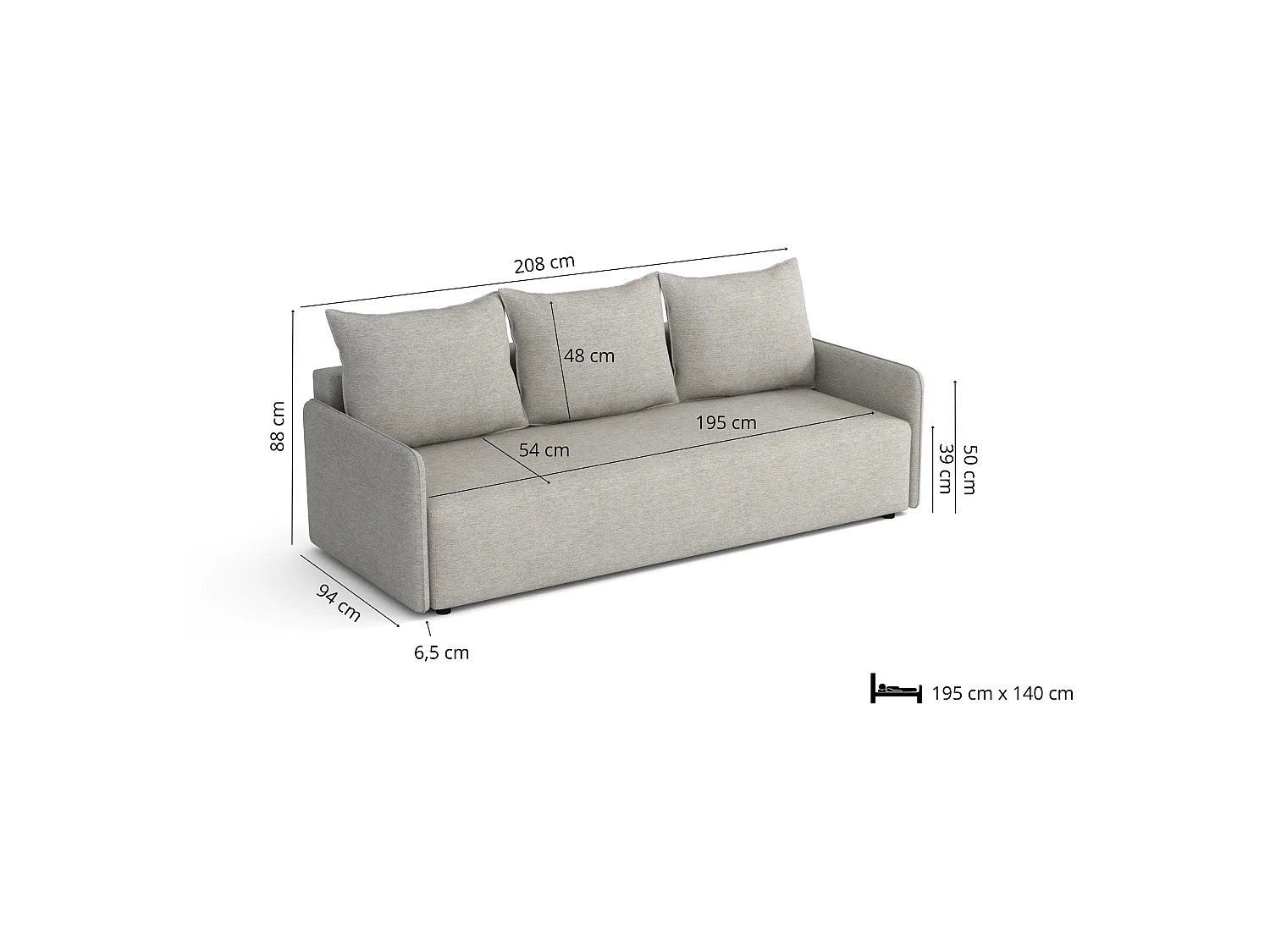 Canapé convertible Carl avec coffre, gris clair, 208x94 cm