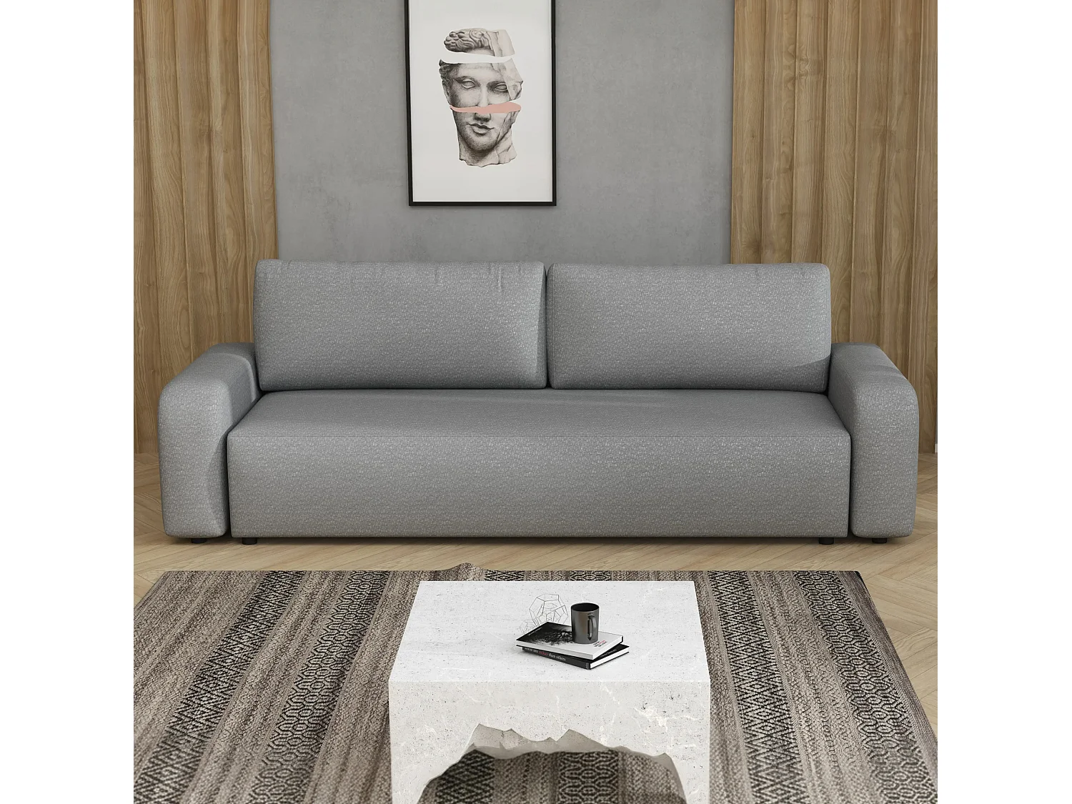 Slaapbank Ovo II met opbergruimte, grijs, 238x94 cm