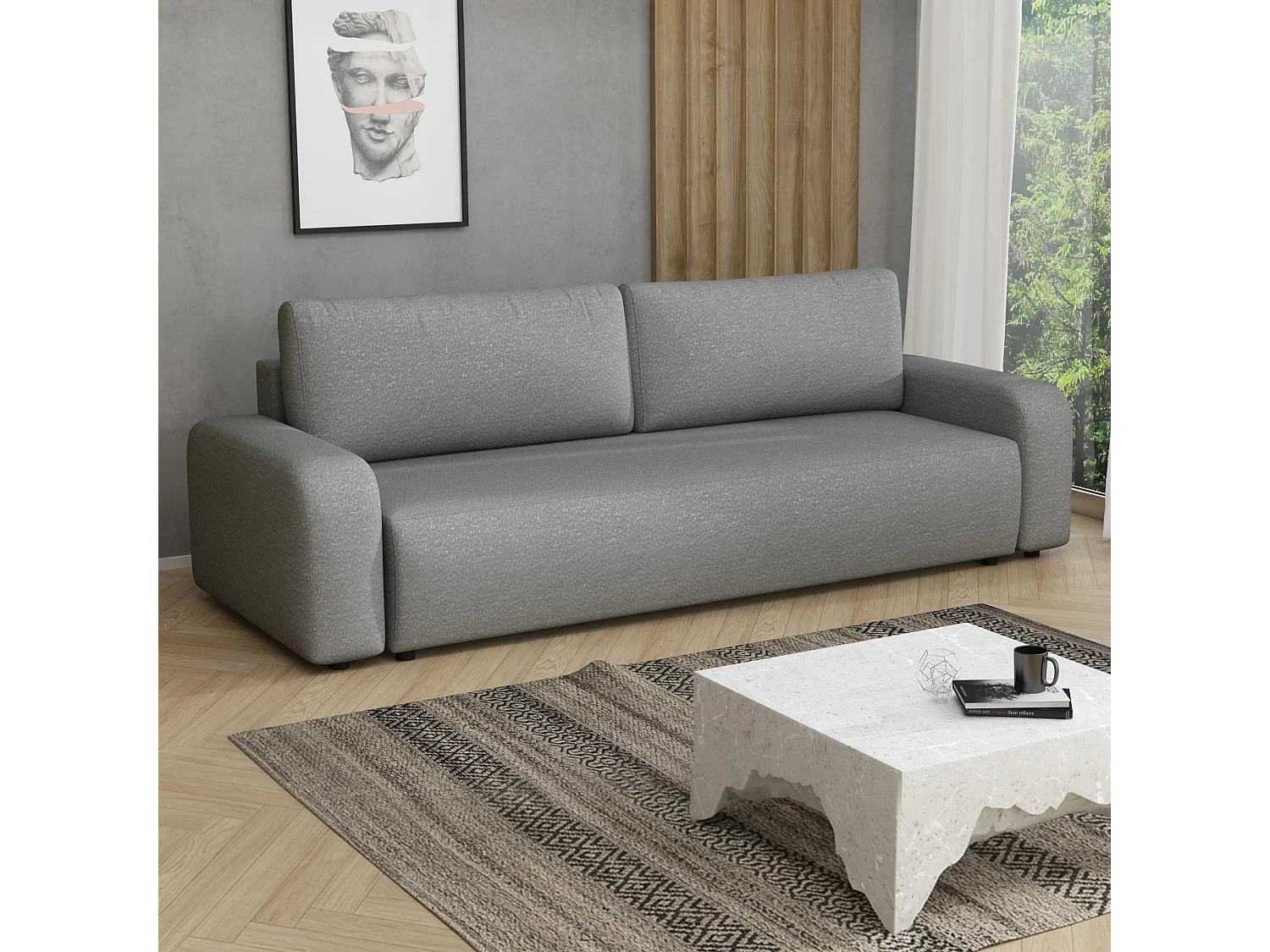 Slaapbank Ovo II met opbergruimte, grijs, 238x94 cm