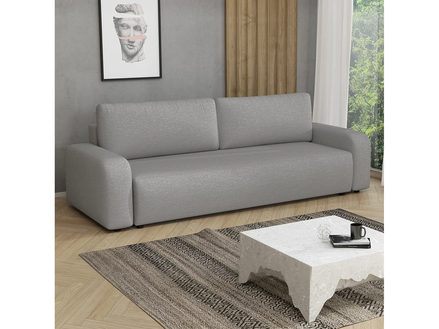 Slaapbank Ovo II met opbergruimte, lichtgrijs, 238x94 cm