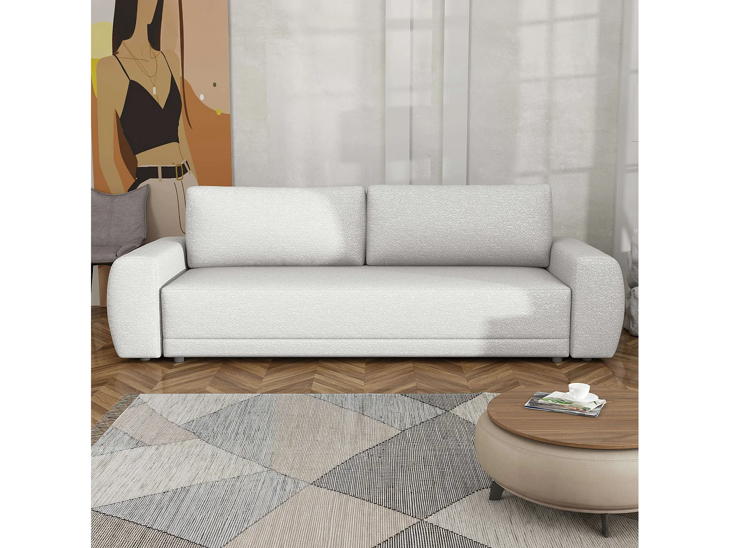 Slaapbank Denver met opbergruimte, wit, 248x94 cm