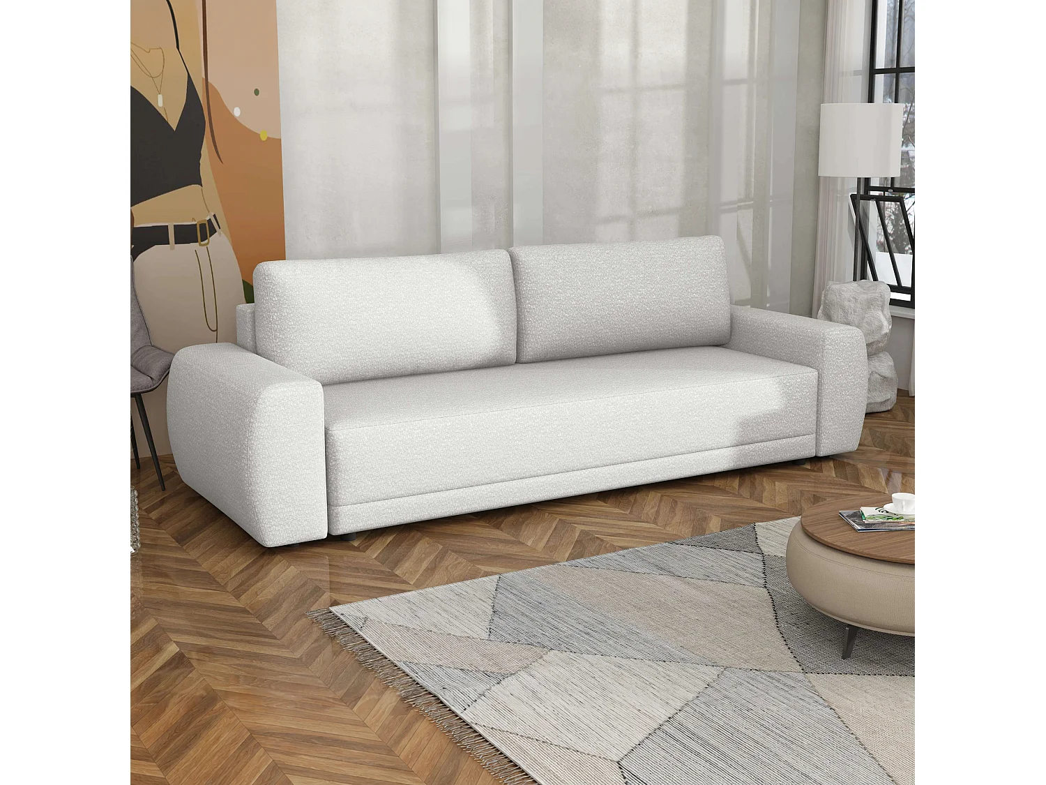 Slaapbank Denver met opbergruimte, wit, 248x94 cm