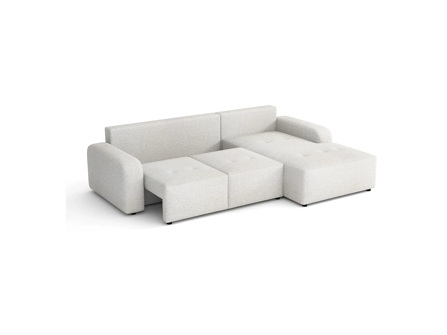 Canapé d’angle droit convertible Luna avec coffre, crème, 258x169 cm