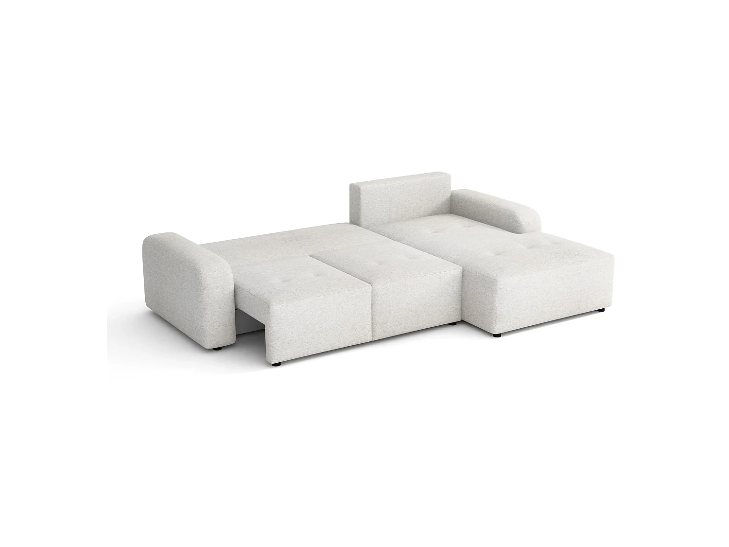 Canapé d’angle droit convertible Luna avec coffre, crème, 258x169 cm
