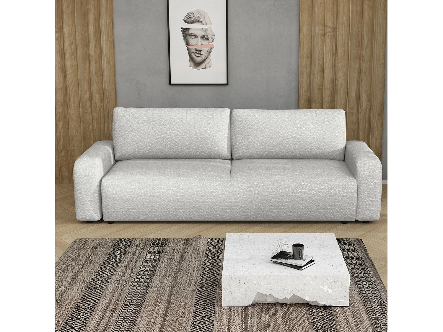 Canapé convertible Ovo avec coffre, blanc, 238x94 cm