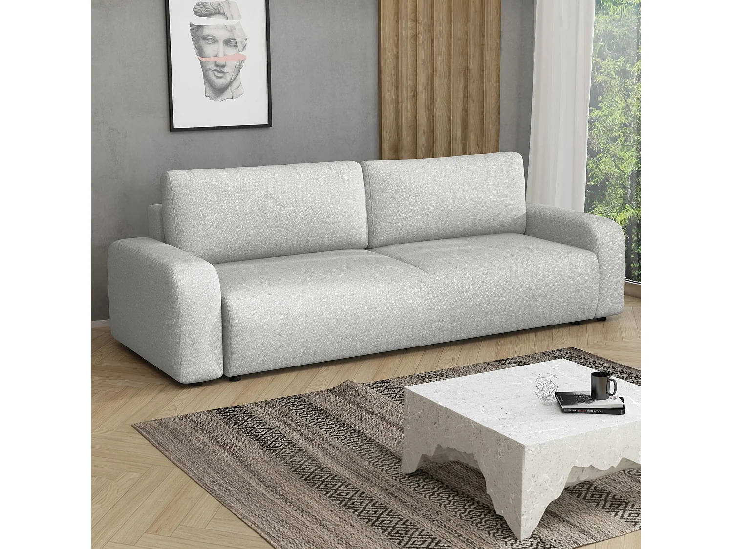 Canapé convertible Ovo avec coffre, blanc, 238x94 cm