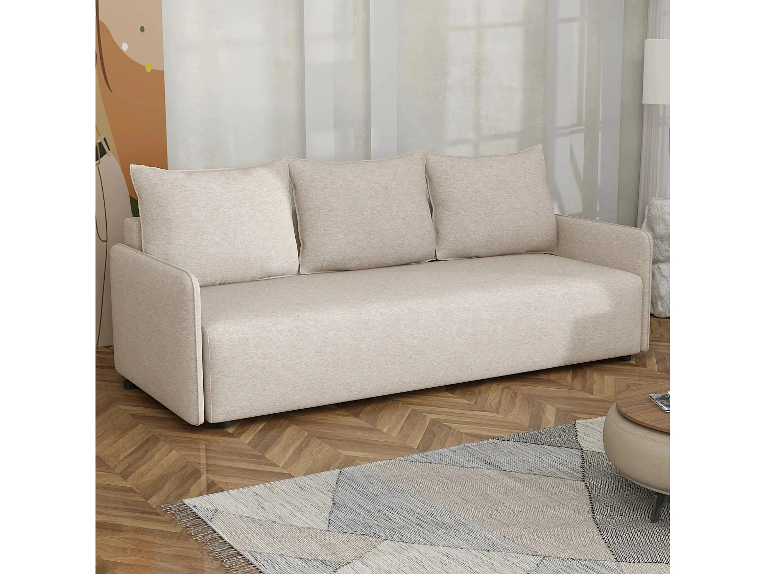 Canapé convertible Carl avec coffre, beige, 208x94 cm