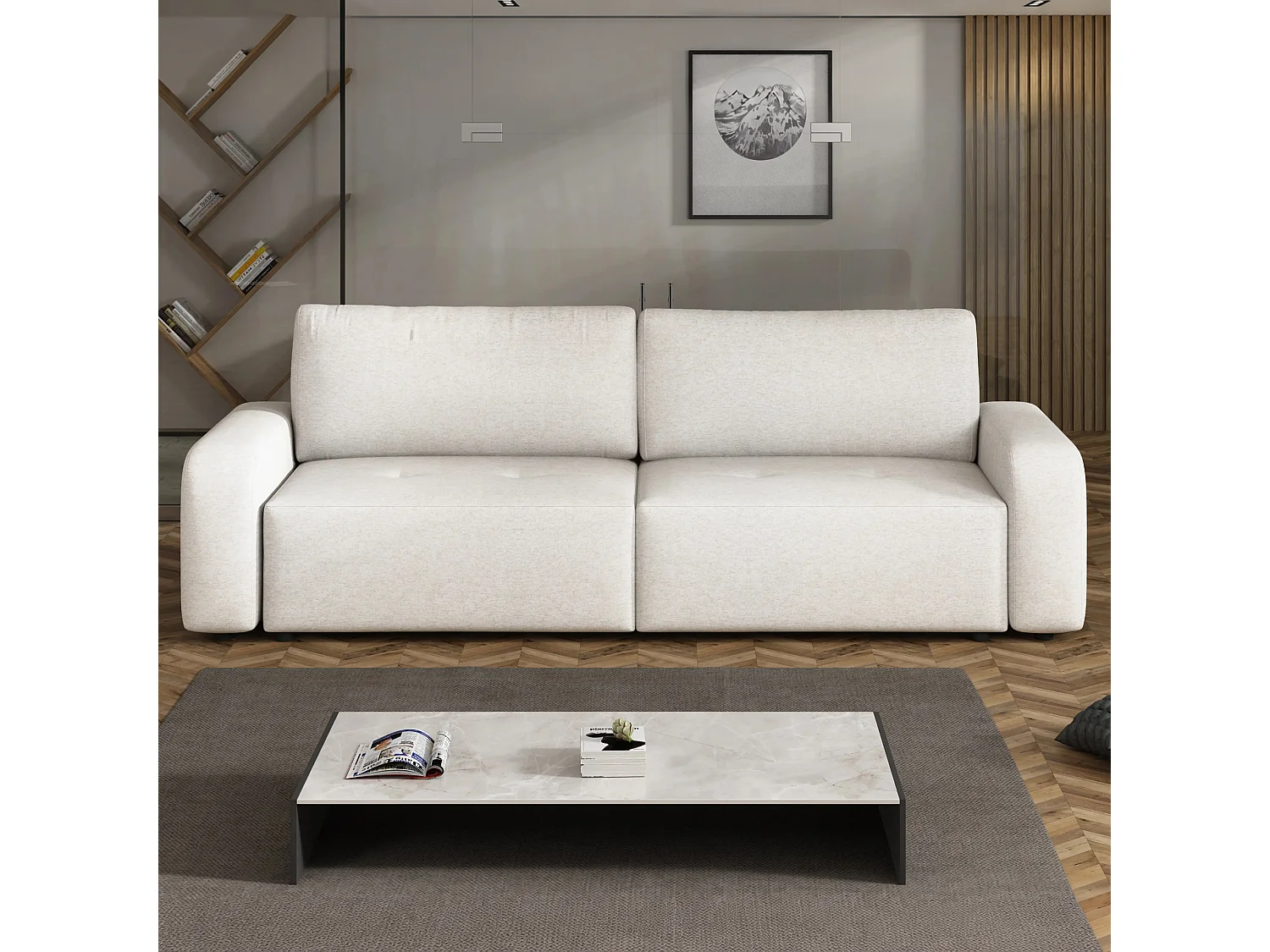 Slaapbank Luna met opbergruimte, crème, 238x94 cm