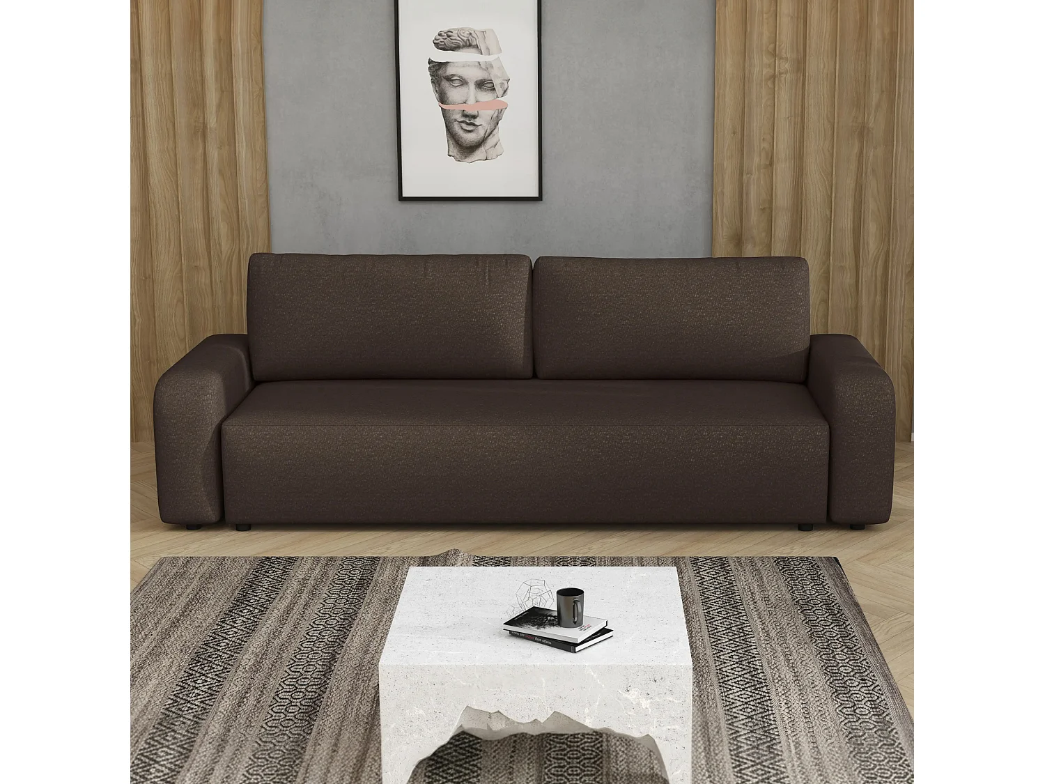 Slaapbank Ovo II met opbergruimte, bruin, 238x94 cm