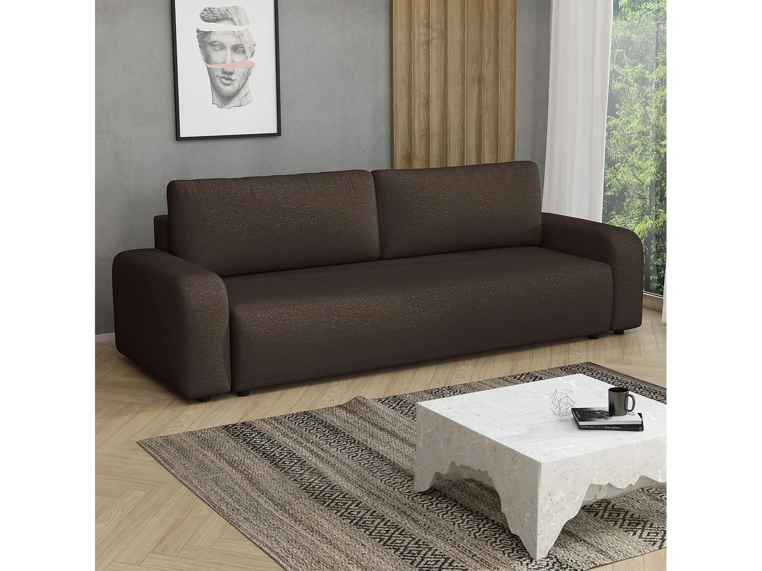 Slaapbank Ovo II met opbergruimte, bruin, 238x94 cm