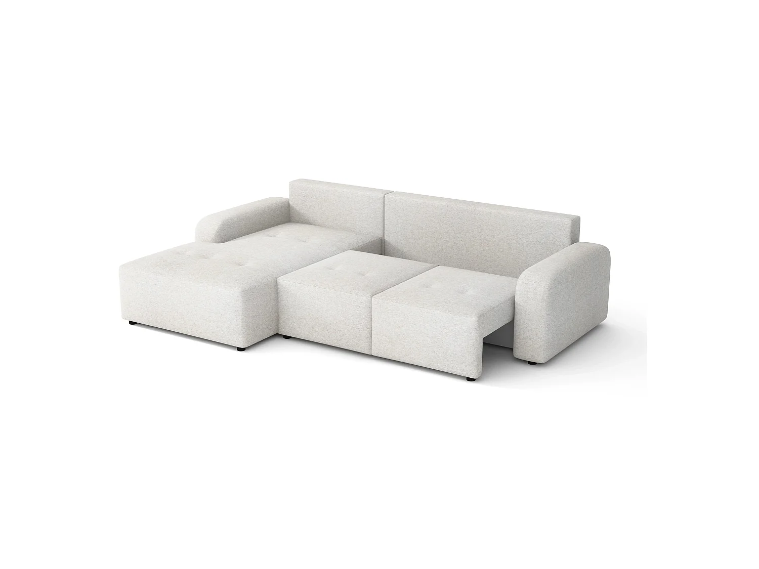 Canapé d’angle gauche convertible Luna avec coffre, crème, 258x169 cm