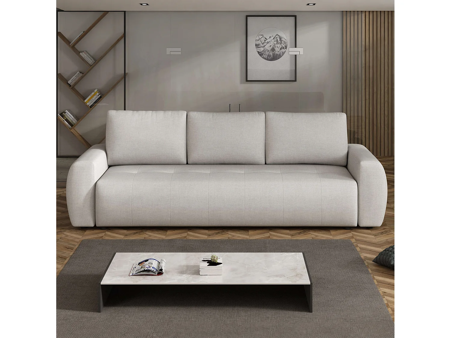 Canapé convertible World avec coffre, beige, 238x94 cm