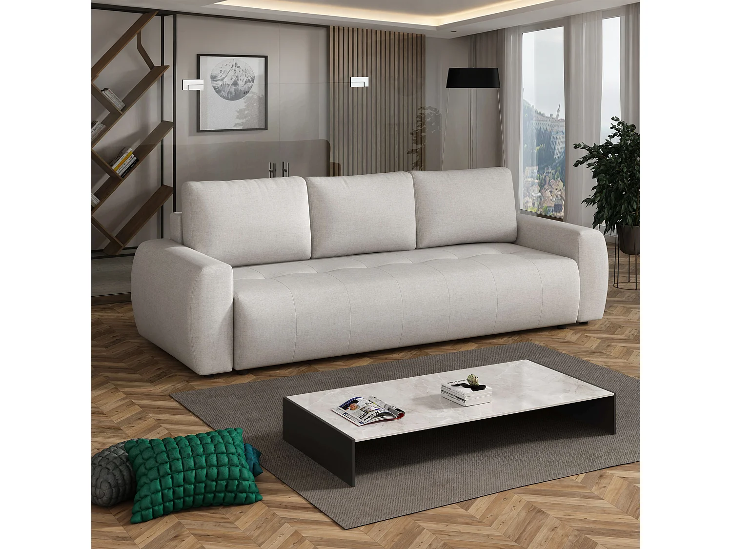 Canapé convertible World avec coffre, beige, 238x94 cm