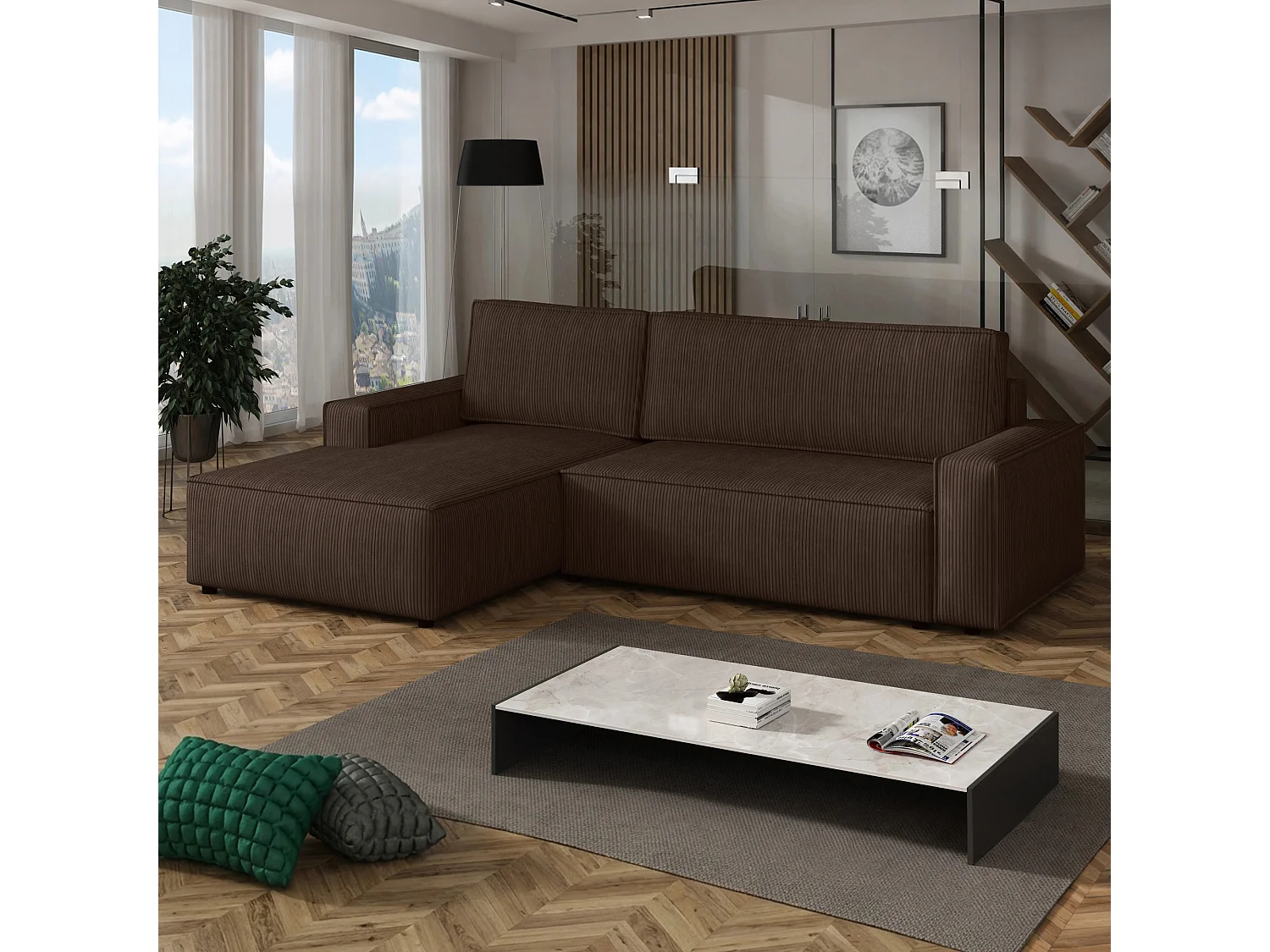 Hoekslaapbank Fort met opbergruimte, bruin links, 258x169 cm