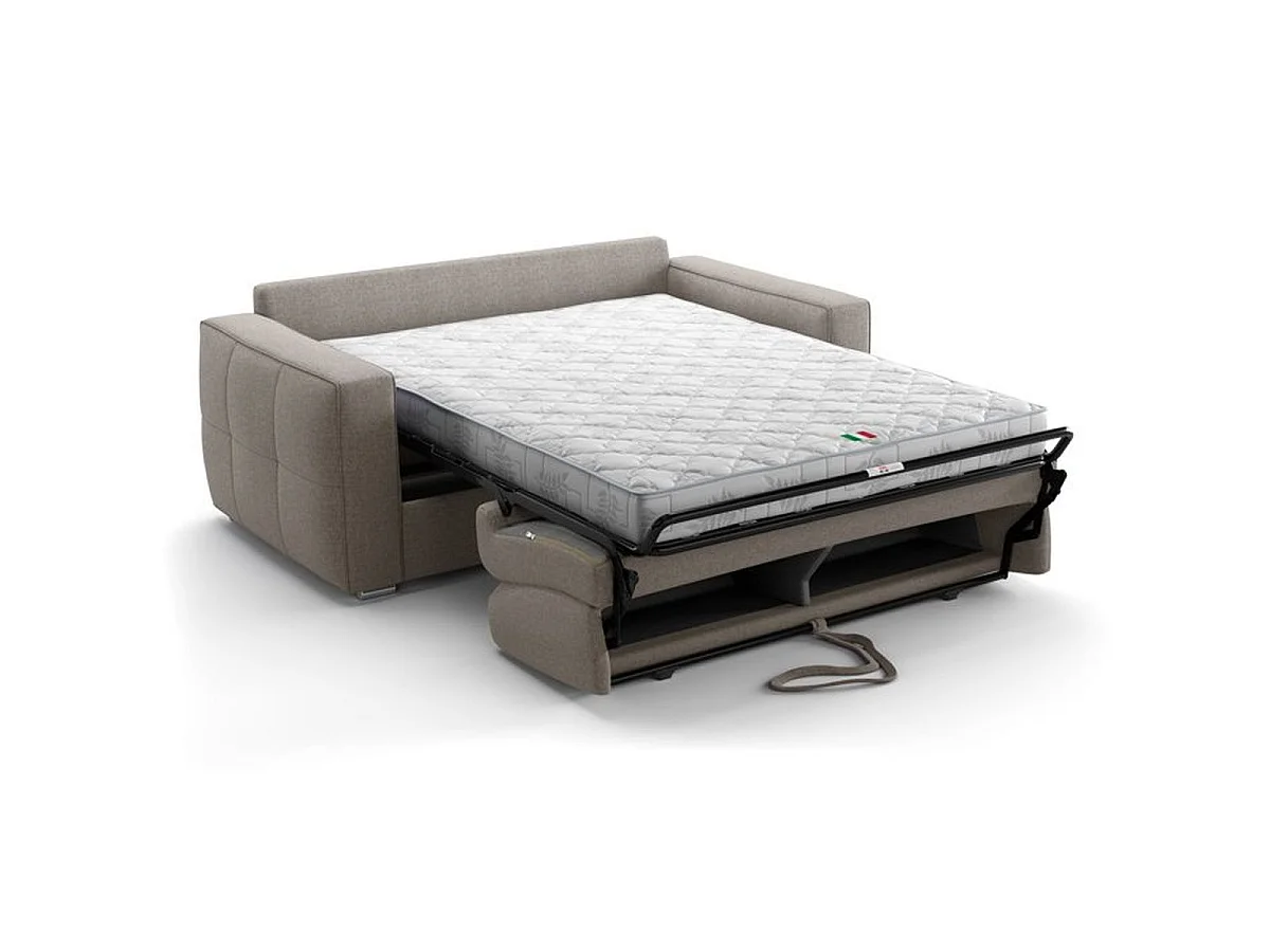Canapé convertible SQUARE 3 places tissu polyester beige 200 x 105 x 90 cm