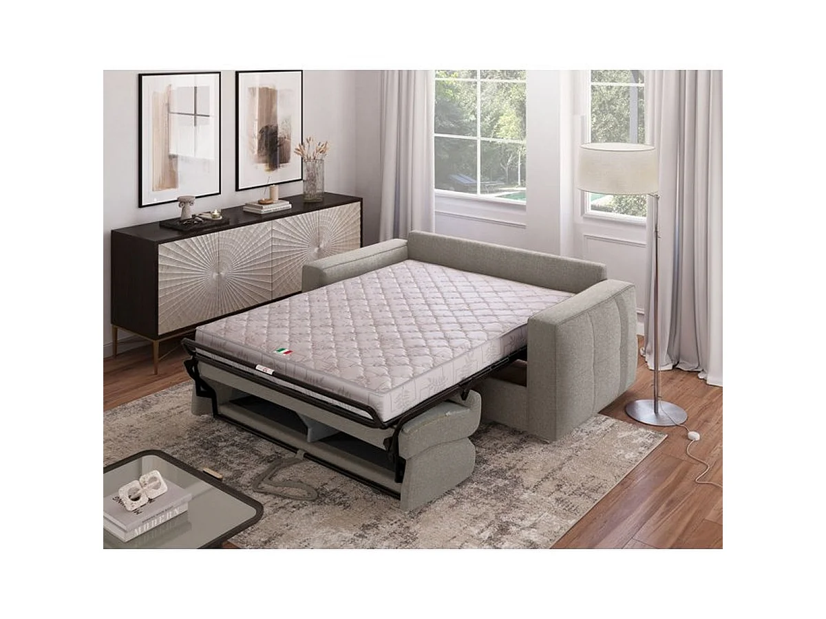 Canapé convertible SQUARE 3 places tissu polyester beige 200 x 105 x 90 cm