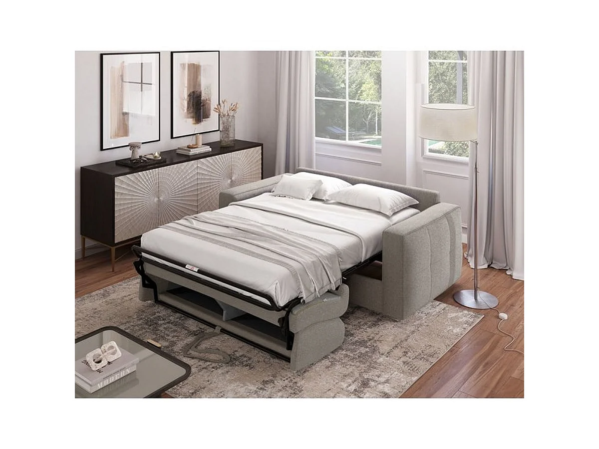 Canapé convertible SQUARE 3 places tissu polyester beige 200 x 105 x 90 cm