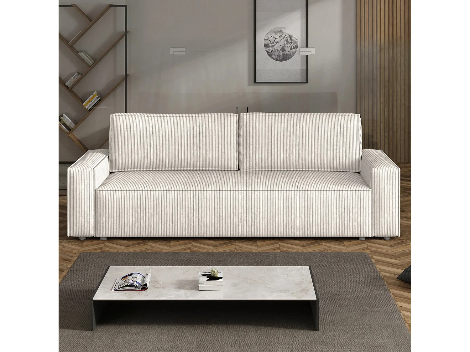 Canapé convertible Fort avec coffre, crème, 238x94 cm